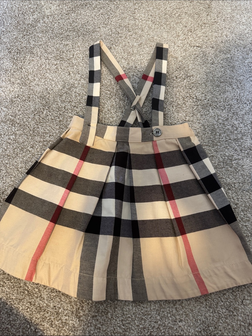 Burberry Beige Plaid Suspender Skirt Dress with Pink & Black Stripes